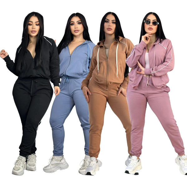 Embroidered letter zipper sweatshirt with multiple pockets and ankle cuffs, sports suit
