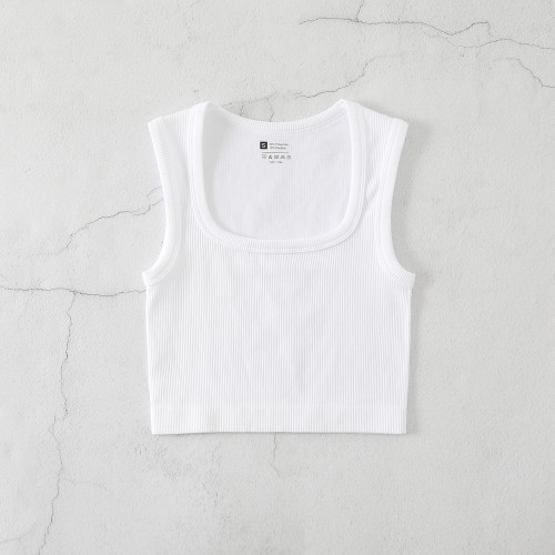 Large collar threaded yoga sports vest top
