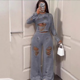 Hollow hole flared pants set