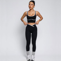 High waisted and hip lifting fitness suit yoga suit two-piece set