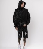 Cross straight tube rhinestone five quarter denim shorts
