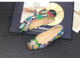 Square toe shallow mouth single shoe snake pattern thick heel plus size women's shoes