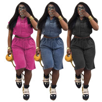 Elastic washed shorts set