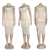 Embroidered sleeveless camisole slit dress