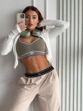Straight tube loose wide leg pants with elastic waistband embroidered letter pants