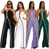 Strapless fake two piece jumpsuit