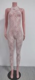 Backless solid color suspender jumpsuit