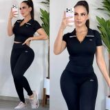 Threaded yoga suit POLO collar embroidery two-piece set