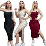 Embroidered sleeveless camisole slit dress
