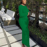 Back hollow woolen long sleeved dress