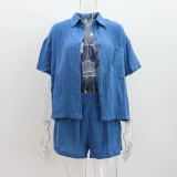 Short sleeved shirt+shorts single breasted set