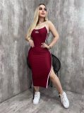 Embroidered sleeveless camisole slit dress