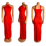 Hip hugging pleated dress, formal dress, long skirt