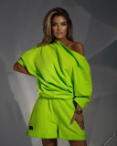 One collar shoulder baring loose two-piece set