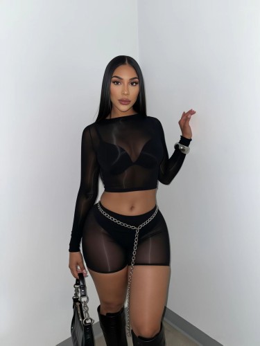 2-piece set of high elasticity bright see through shorts