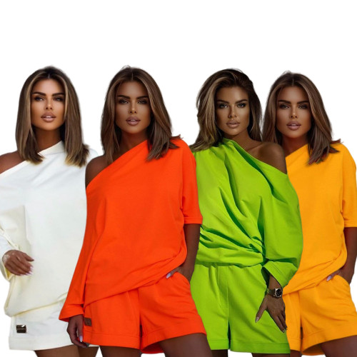 One collar shoulder baring loose two-piece set