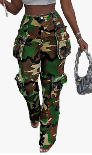 Splicing multi pocket accordion camouflage pants long pants