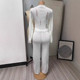 Hollow hole flared pants set