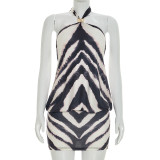 Hanging neck collar and gold ring decoration backless dress