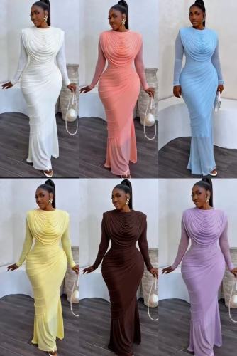 Irregular mesh pleated hip hugging party dress