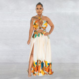 Color blocked lace up sleeveless chest hugging long dress