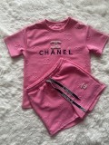 Embossed embroidery bubble bead pants rope short sleeved shorts set