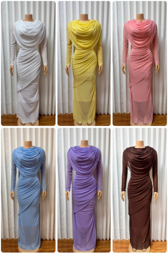 Irregular mesh pleated hip hugging party dress