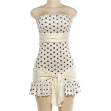 Polka dot printed strapless dress