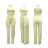 Strap pants set with high waist and wide legs