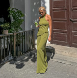 Sleeveless neck hanging vest wide leg pants two-piece set