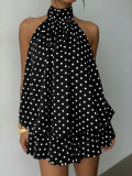 Irregular neck hanging dress, solid color backless sleeveless short skirt