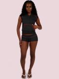 Waffle Hooded Zipper Top Drawstring Shorts Two Piece Set