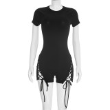 Short sleeved ribbed jumpsuit