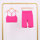 Y-shaped vest shorts set elastic fitness yoga suit LU977806034409