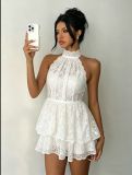 Lace backless neck hanging short skirt