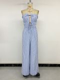 Striped fungus edge strapless tie jumpsuit pants