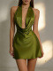 Hanging neck satin dress short skirt
