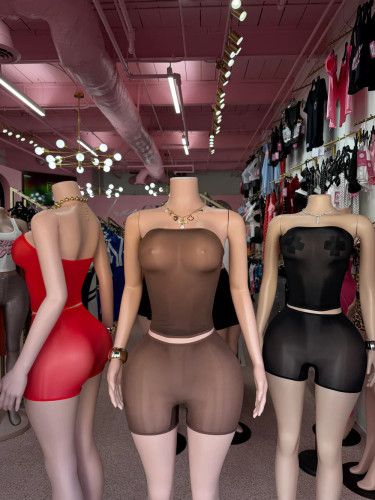 2-piece set of bright high elasticity see through shorts