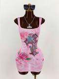 Tie dye rhinestone cross printed vest dress