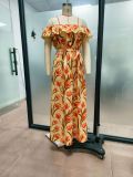 One shoulder printed plus size square neck dress