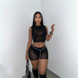 2-piece set of bright high elasticity see through shorts