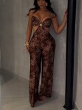 Pants with leopard print wrapped around the chest for external wear