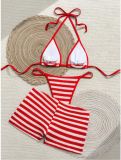 Three piece striped split flat leg pants set