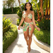 Strap printed swimsuit three piece set Strap printed swimsuit three piece set