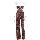 Pants with leopard print wrapped around the chest for external wear