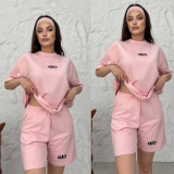 Letter short sleeved loose sports shoulder plus size set