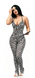 Printed vest with pleats, tie straps, backless split jumpsuit