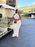 Knitted fringe beach skirt set