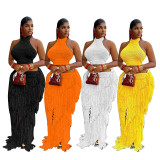 Knitted fringe beach skirt set