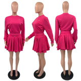 Two piece set of crop top hoodie and pleated skirt